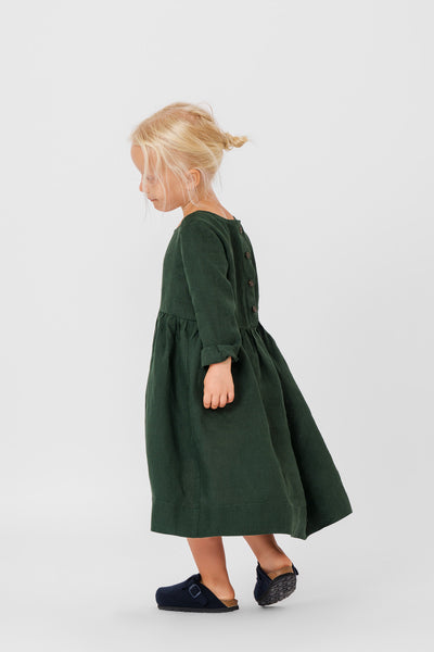 Mini Me Smock Dress, Long Sleeve, Evergreen#color_evergreen