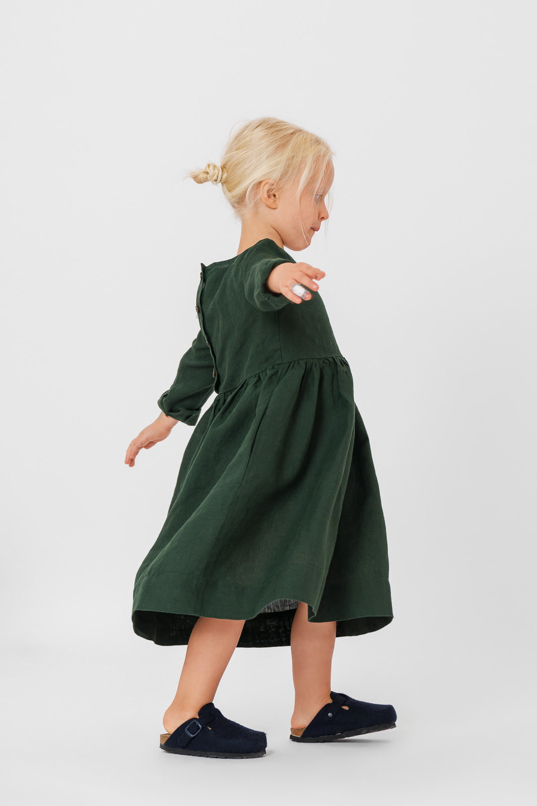 Mini Me Smock Dress, Long Sleeve, Evergreen#color_evergreen