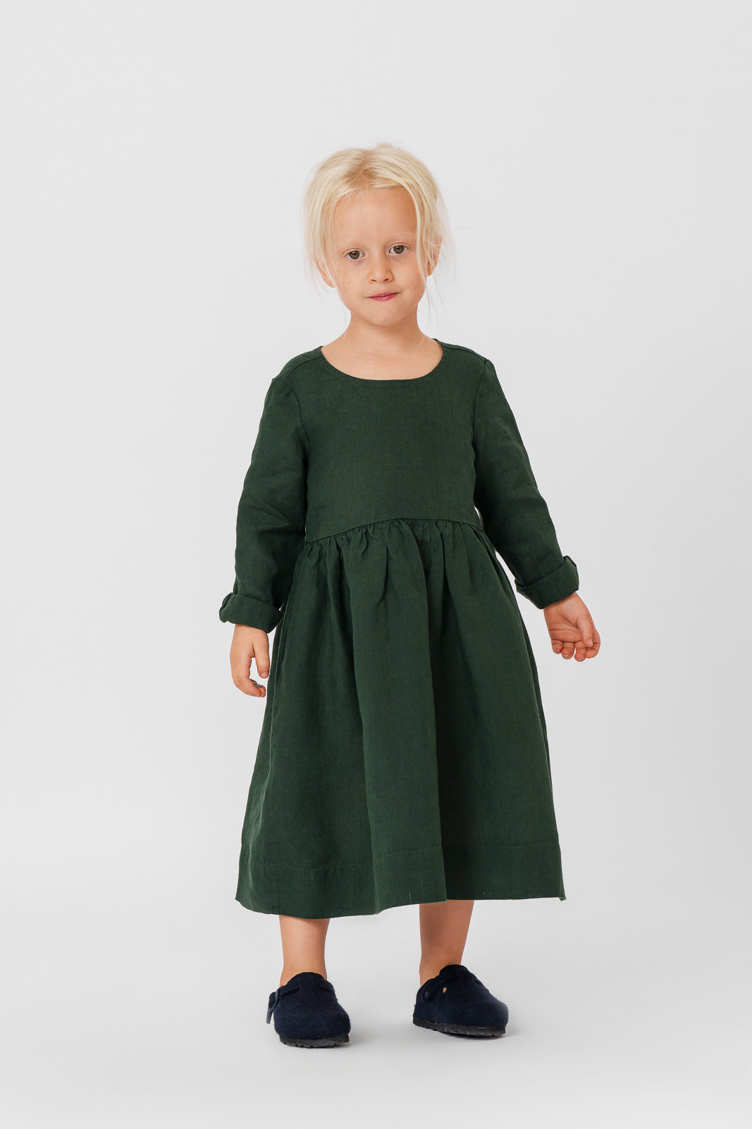 Mini Me Smock Dress, Long Sleeve, Evergreen#color_evergreen