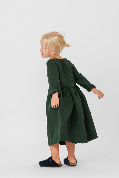 Mini Me Smock Dress, Long Sleeve, Evergreen#color_evergreen