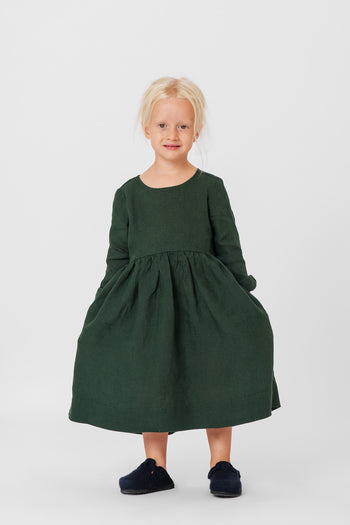 Mini Me Smock Dress, Long Sleeve, Evergreen#color_evergreen