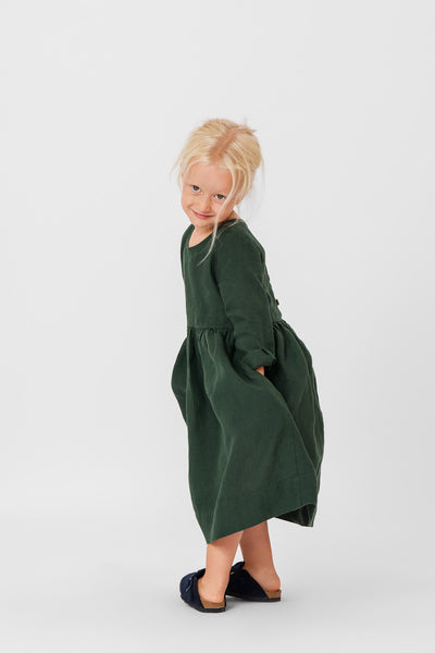 Mini Me Smock Dress, Long Sleeve, Evergreen#color_evergreen