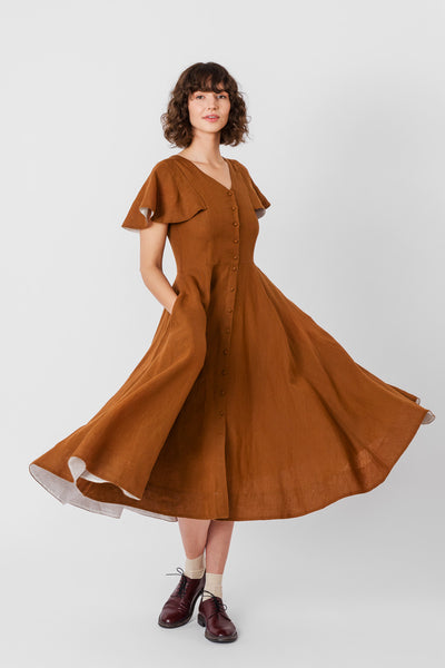 Cordelia Dress, Butterfly Sleeve
#color_warm-brown