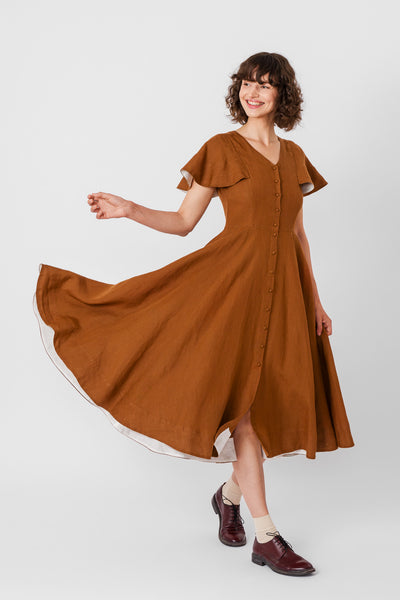 Cordelia Dress, Butterfly Sleeve
#color_warm-brown