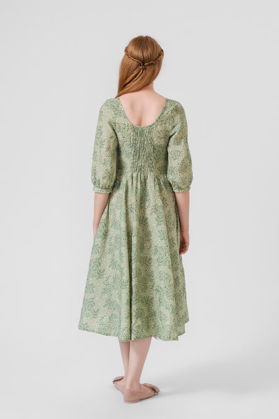 Carmen dress, 3/4 sleeves, Forest Fern