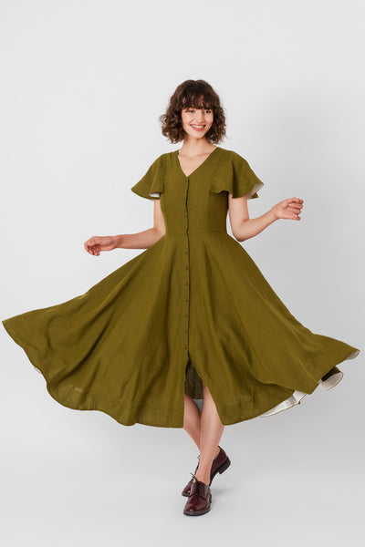 Cordelia Dress, Butterfly Sleeve
#color_rosemary-green