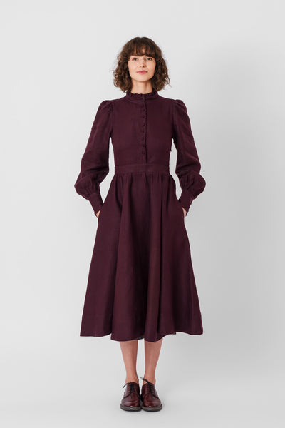 Abigail Dress, Long Sleeve, Twill Linen, #color_royal-grape