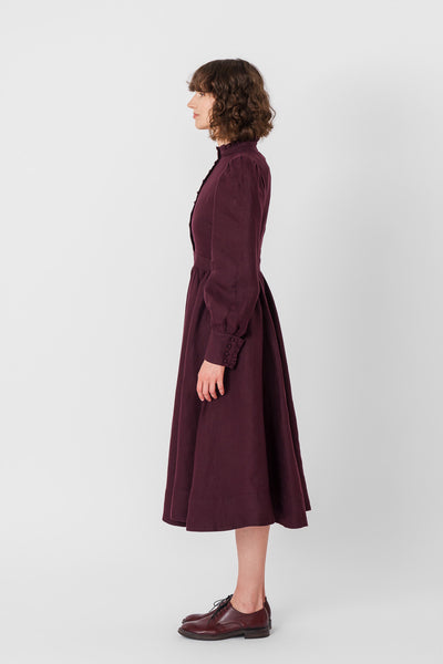 Abigail Dress, Long Sleeve, Twill Linen, #color_royal-grape