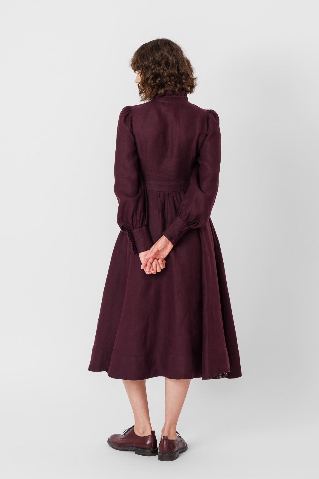 Abigail Dress, Long Sleeve, Twill Linen, #color_royal-grape