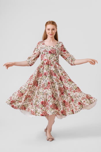 Carmen Dress, 3/4 sleeves, Rosy Dream