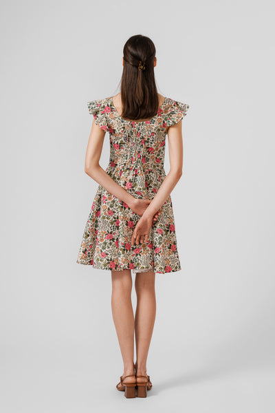 Mini Carmen Dress, Ruffle Sleeve, Cottage Garden