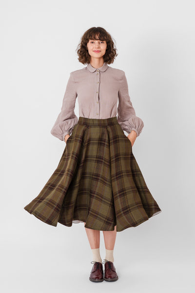 Classic Skirt, Twill Linen, Oak Tartan #color_oak-tartan