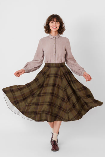 Classic Skirt, Twill Linen, Oak Tartan #color_oak-tartan