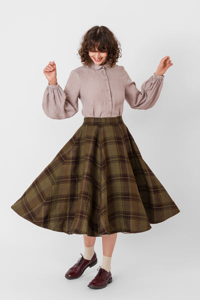 Classic Skirt, Twill Linen, Oak Tartan #color_oak-tartan