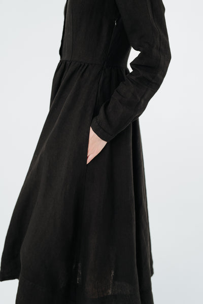 Classic Dress with Embroidered Golden Fields Collar, Long Sleeve#color_black-pansy