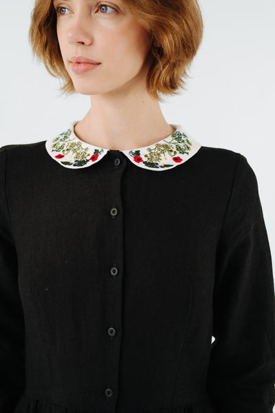 Classic Dress with Embroidered Garden Collar, Long Sleeve