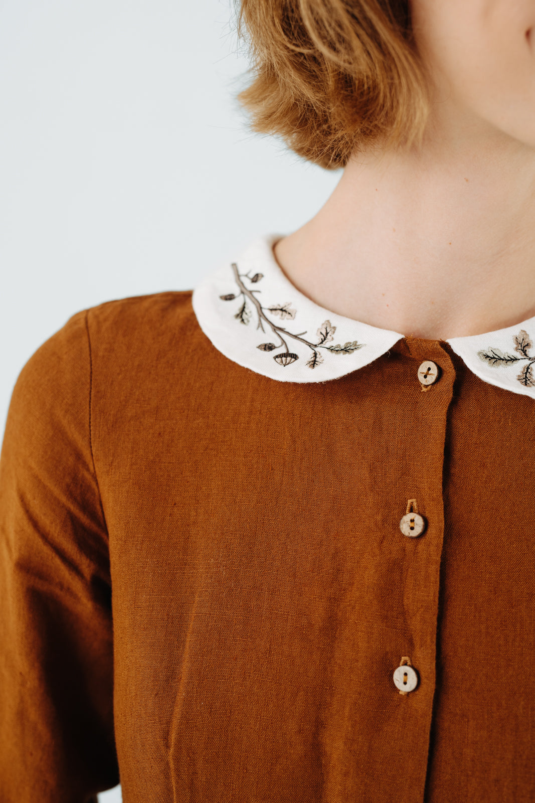 Classic Dress with Embroidered Hazelnut Collar, Long Sleeve#color_warm-brown