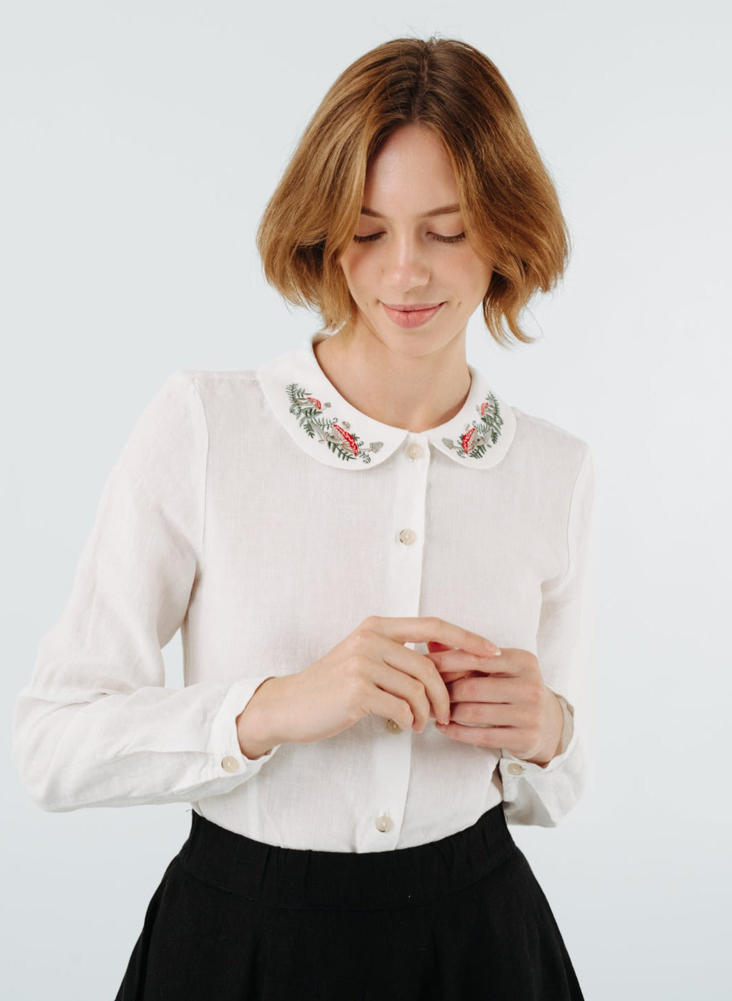 Classic Shirt with Embroidered Collar, Long Sleeve