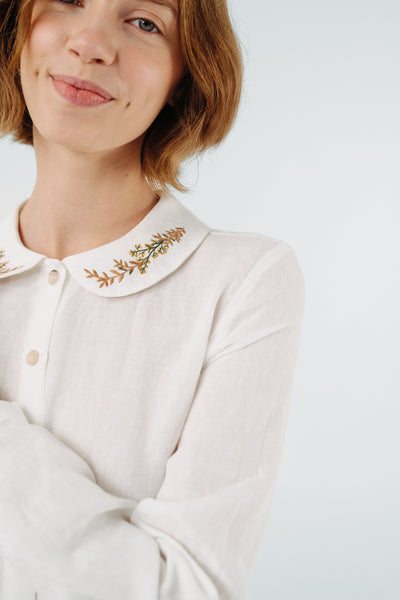 Classic Shirt, Long Sleeve, Embroidered Collar#color_golden-fields