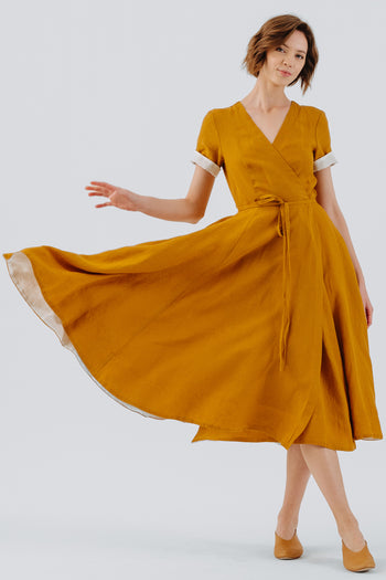 Wrap Dress, Short Sleeve, Marigold#color_marigold