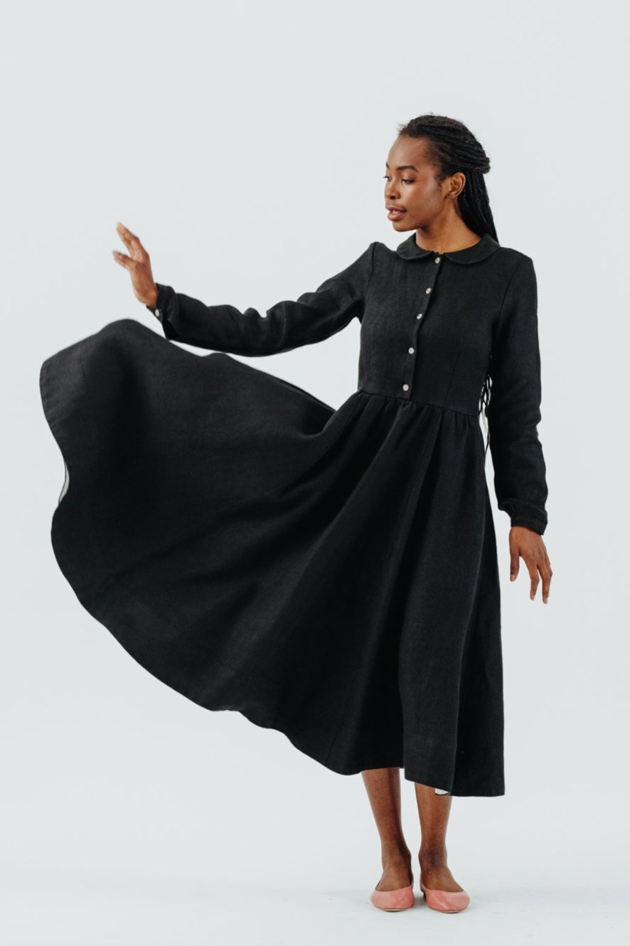 Classic Dress, Long Sleeve, Black Pansy#color_black-pansy