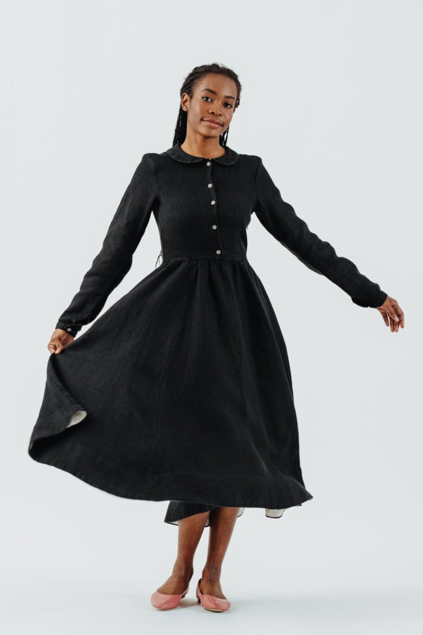 Classic Dress, Long Sleeve, Black Pansy#color_black-pansy