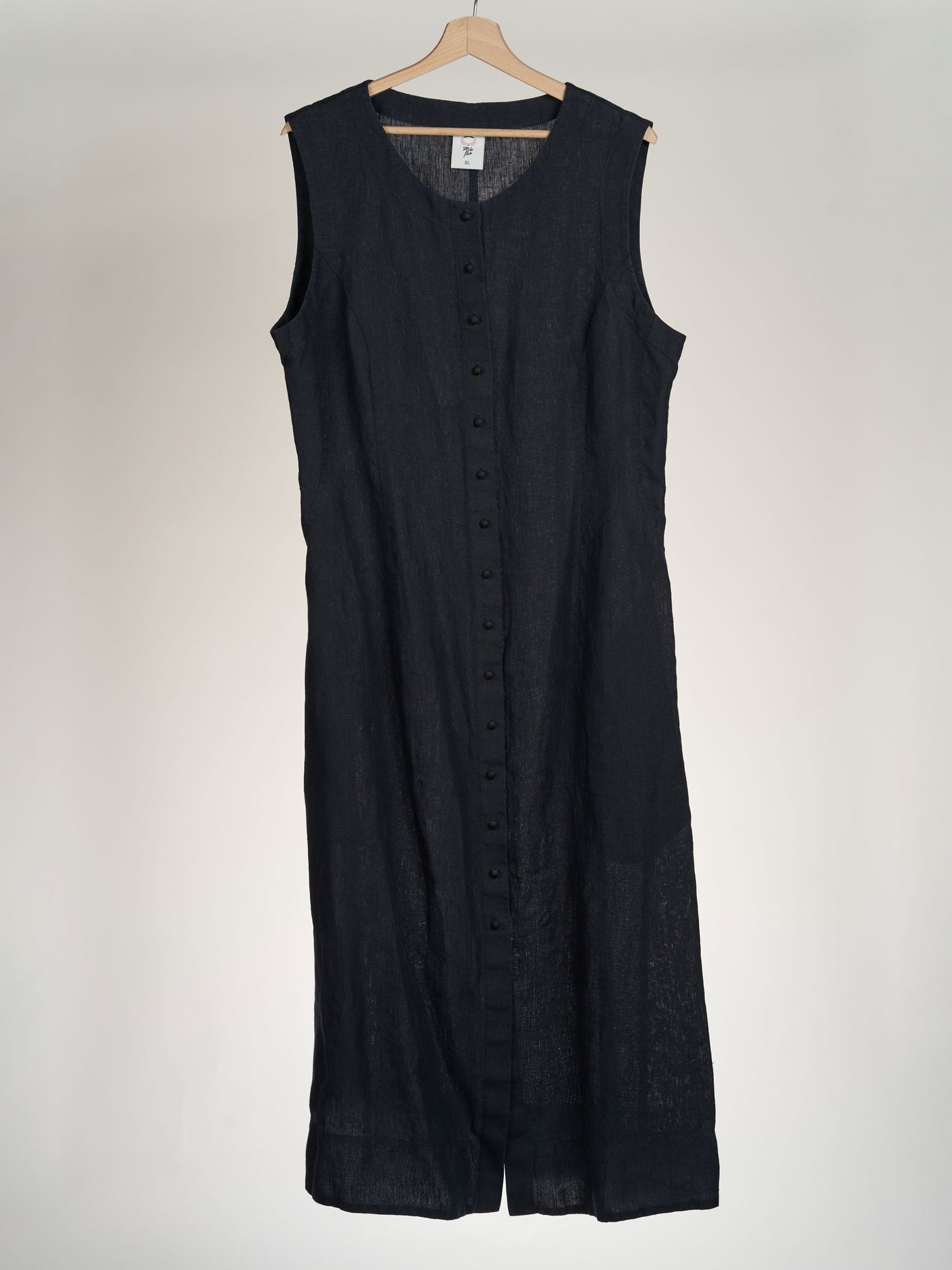 Button Down Dress, Night Navy, Twill Linen, Sleeveless