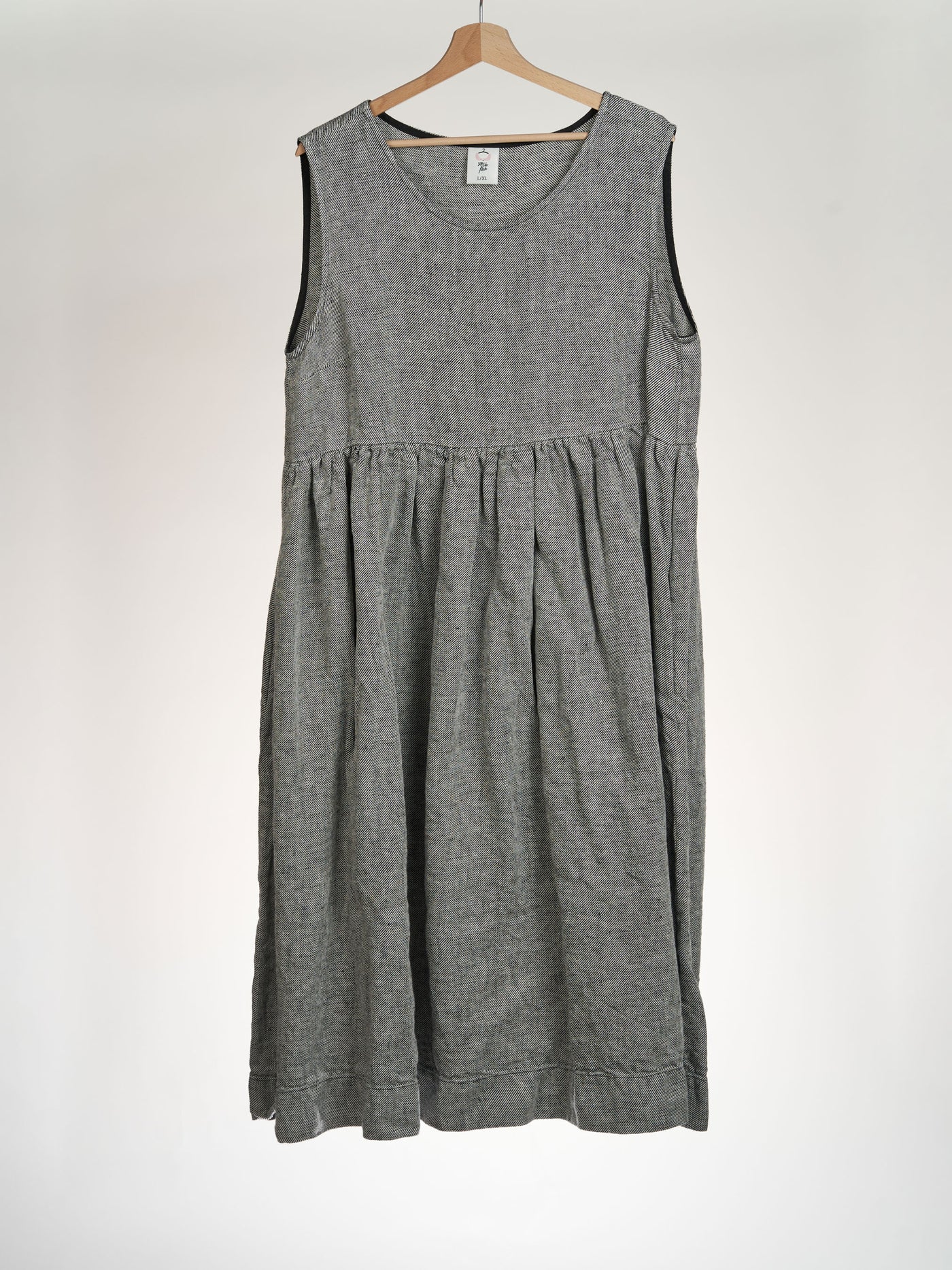 Twill Linen, Smock Dress, Sleeveless, Grey Moon