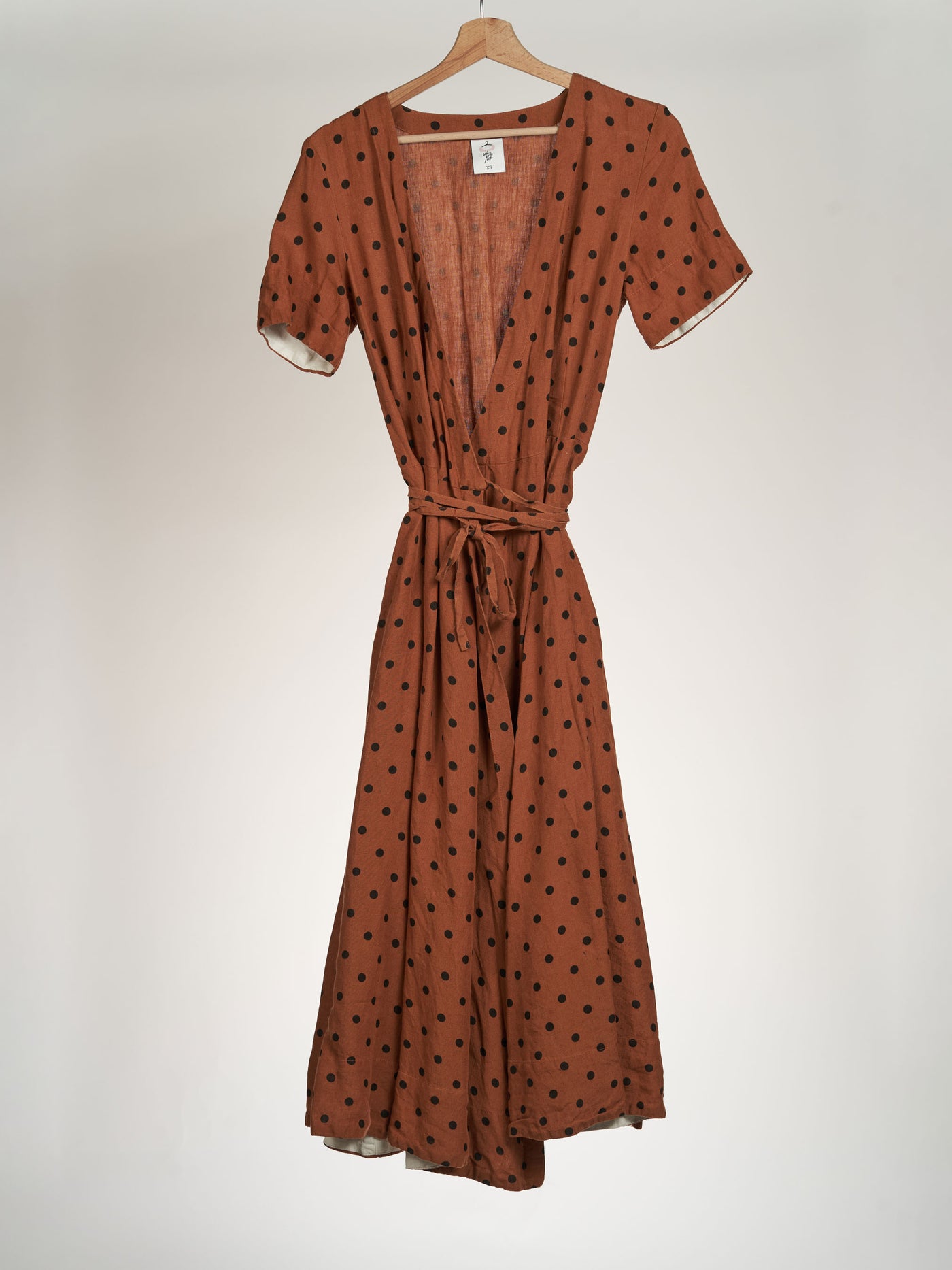 Cinnamon Polka Dot, Wrap Dress, Short Sleeve