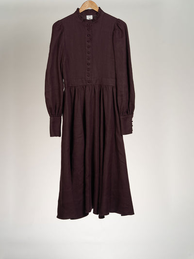 Twill Linen, Royal Grape, Abigail Dress, Long Sleeve