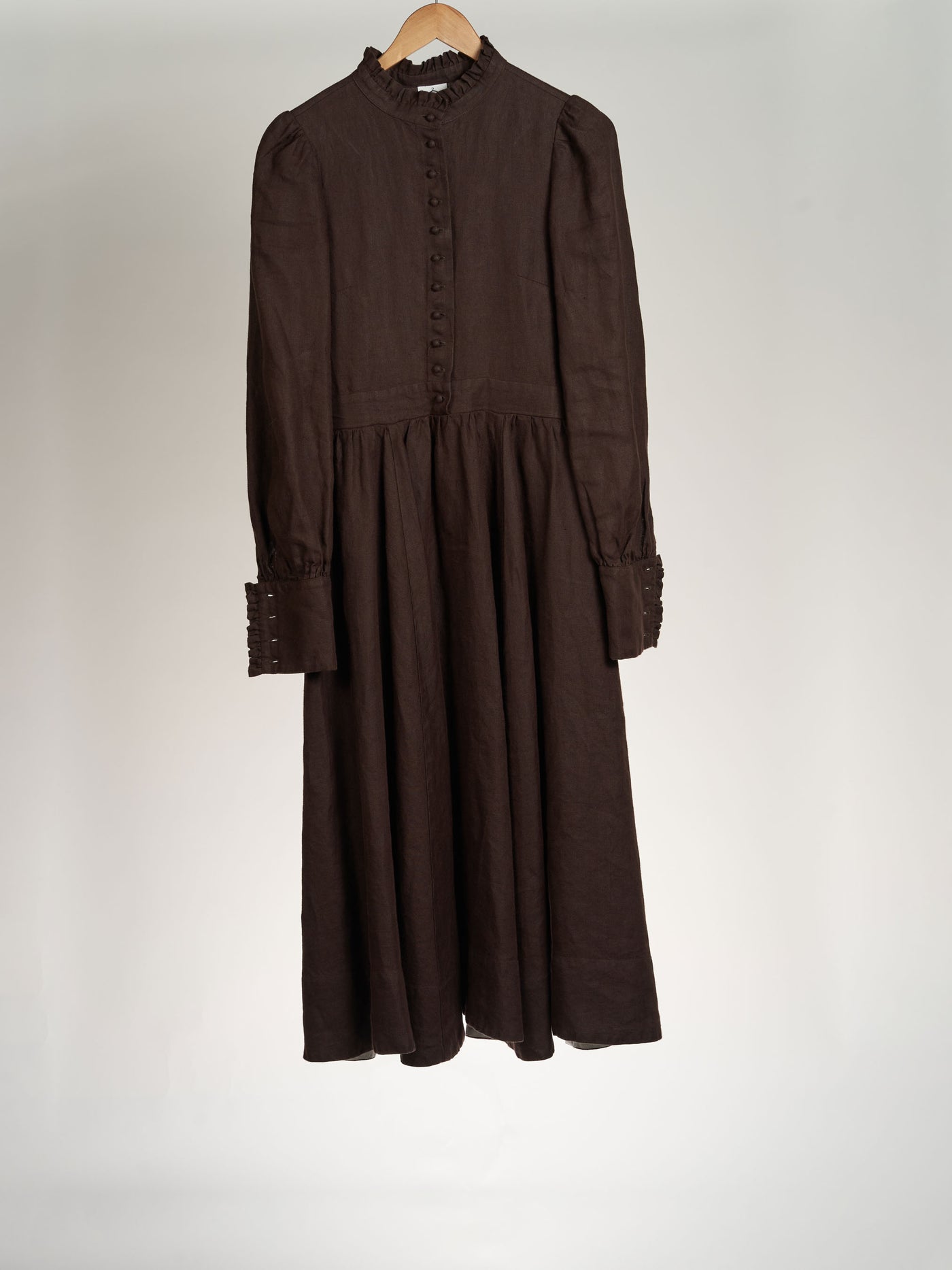 Espresso Brown, Twill Linen, Abigail Dress, Long Sleeve