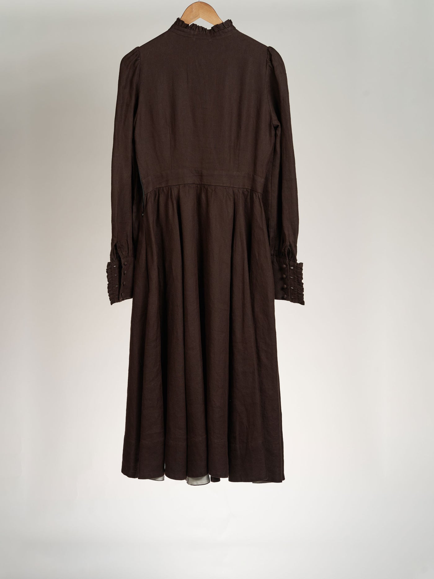 Espresso Brown, Twill Linen, Abigail Dress, Long Sleeve