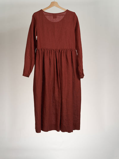 Long Sleeve, Smock Dress, Terracotta Red