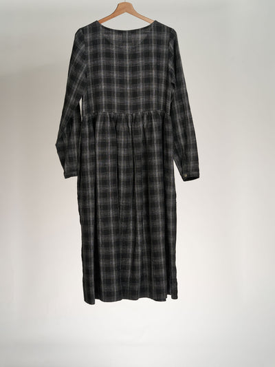 Long Sleeve, Smock Dress, Black Tartan