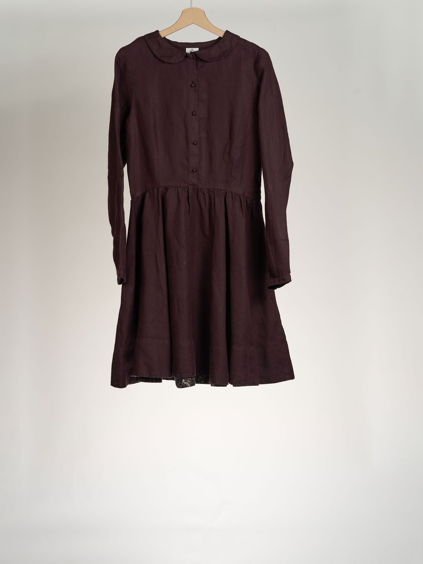 Twill Linen, Royal Grape, Long Sleeve, Mini Classic Dress