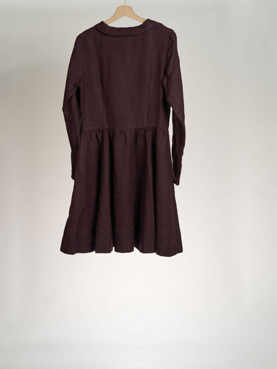 Twill Linen, Royal Grape, Long Sleeve, Mini Classic Dress