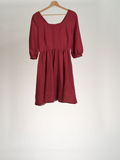 Marsala Red, 3/4 Sleeve, Mini Carmen Dress