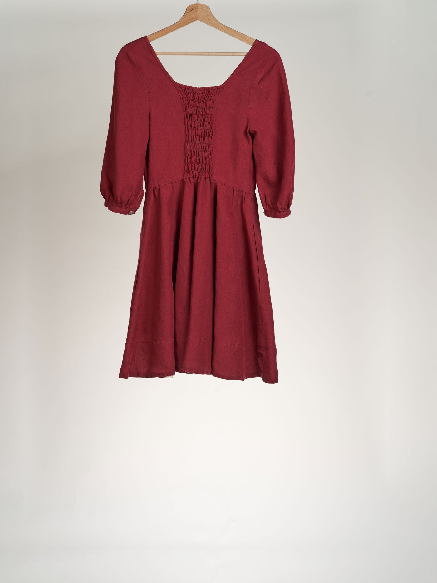 Marsala Red, 3/4 Sleeve, Mini Carmen Dress