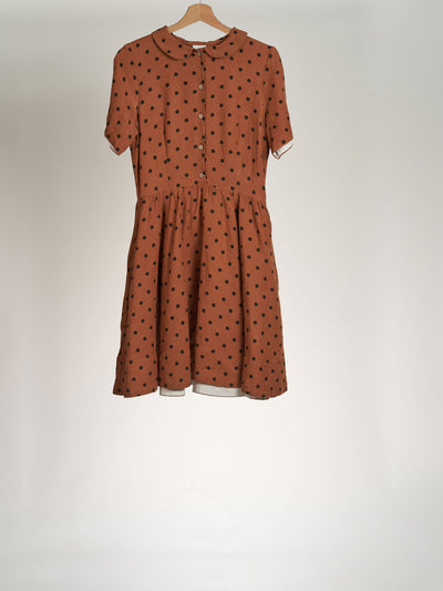 Cinnamon Polka Dot, Short Sleeve, Mini Classic Dress