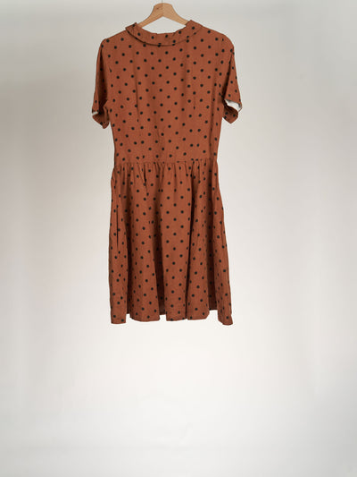 Cinnamon Polka Dot, Short Sleeve, Mini Classic Dress