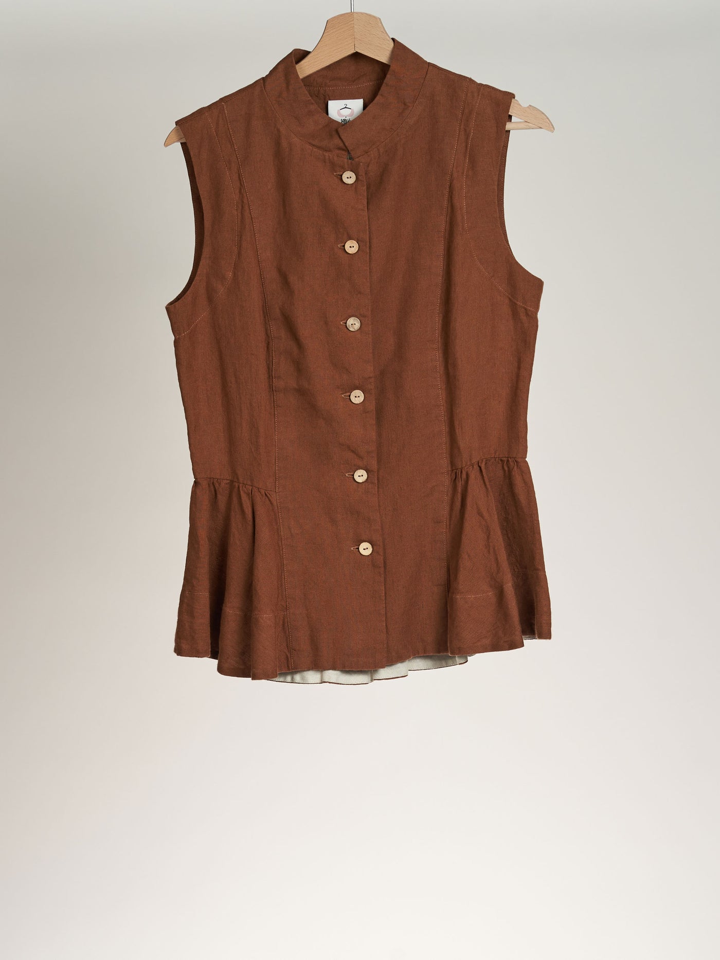 Warm Brown, Peplum Vest, Sleeveless