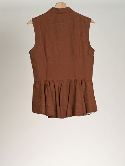 Warm Brown, Peplum Vest, Sleeveless