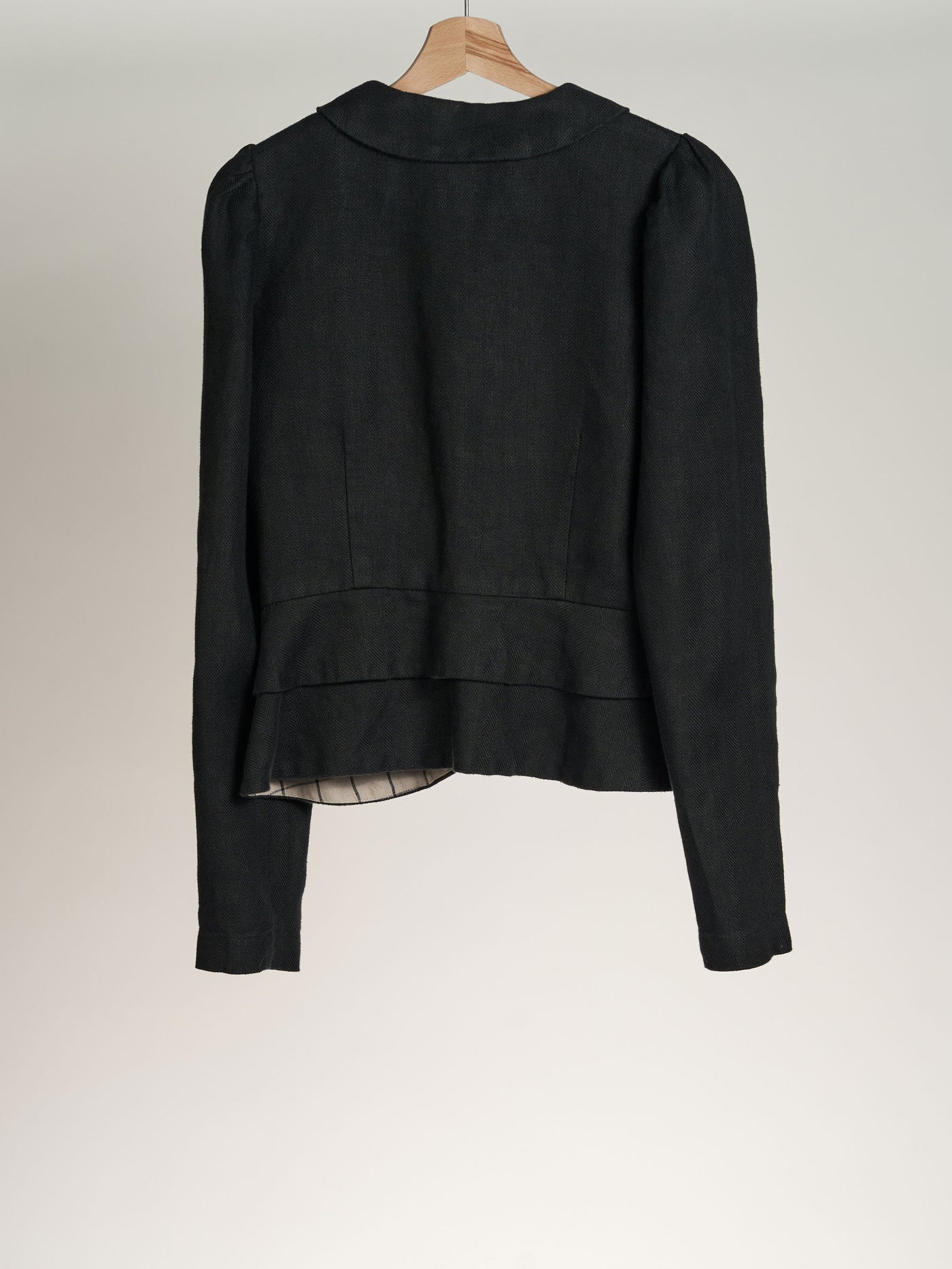 Black Herringbone Elizabeth Jacket, Long Sleeve, Twill Linen