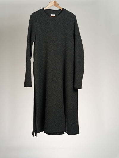 Wool Double Slit Dress, Charcoal Grey