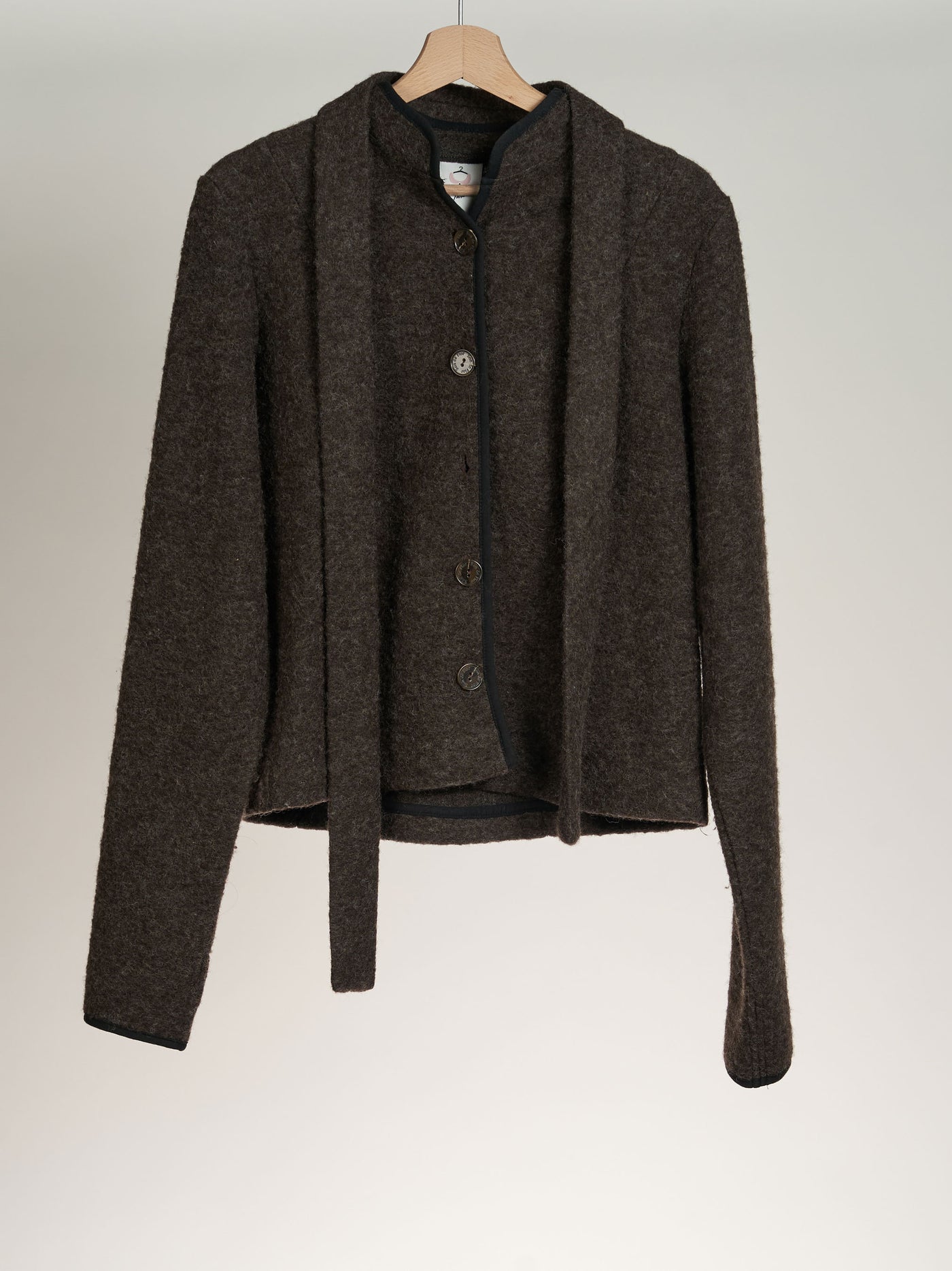 Wool Jacket with Belt, Dark Brown