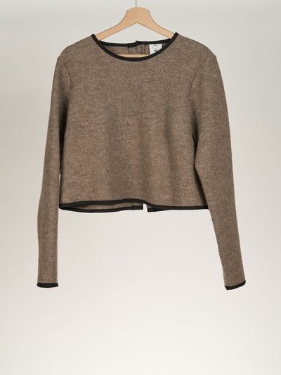 Beige Brown Crop Sweater, Wool