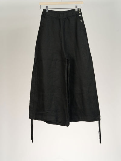 Black Herringbone Charlotte Trousers, Twill Linen