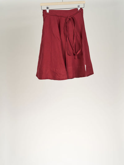 Marsala Red Mini Wrap Skirt