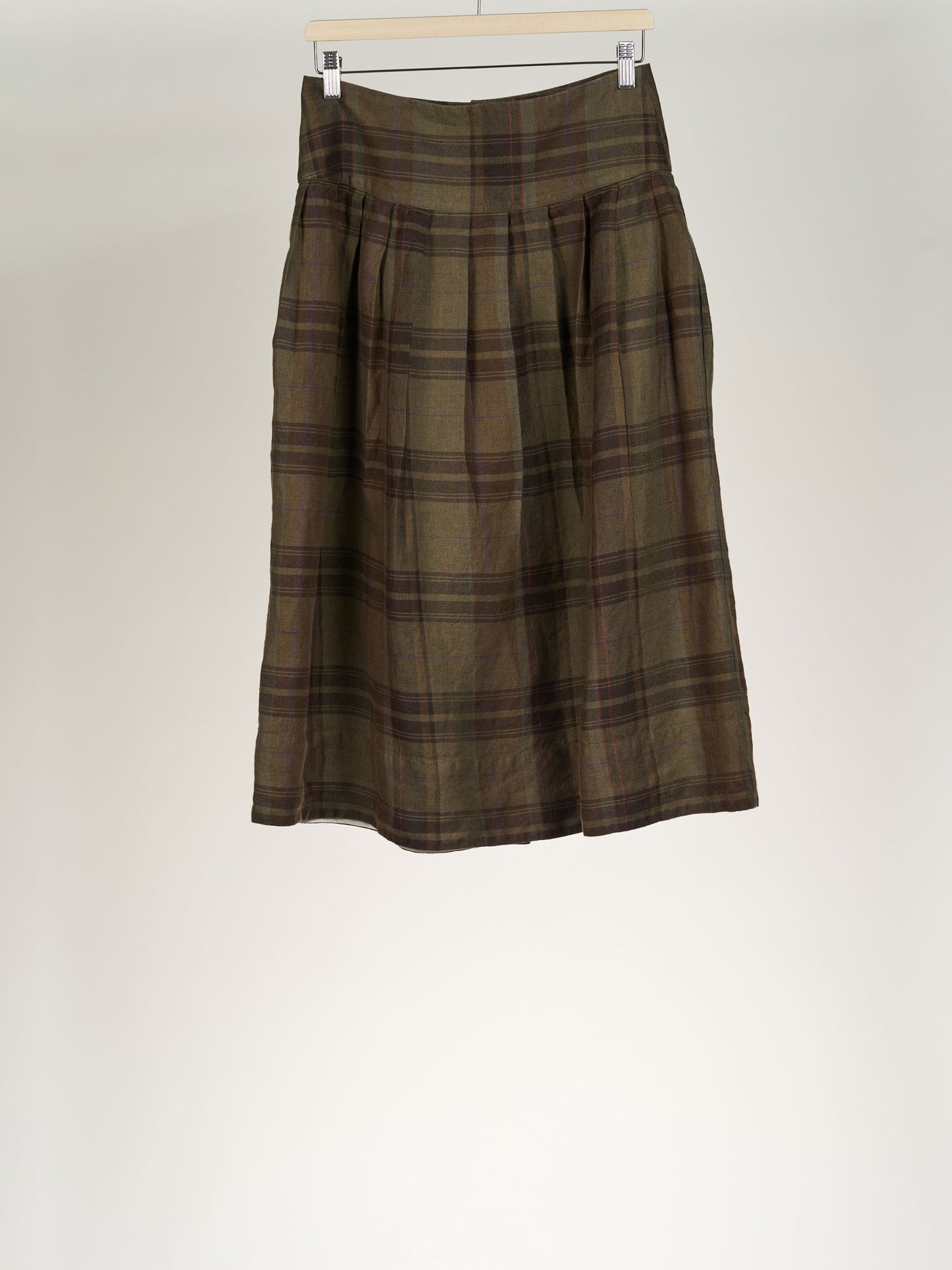 Oak Tartan Button Down Skirt, Twill Linen