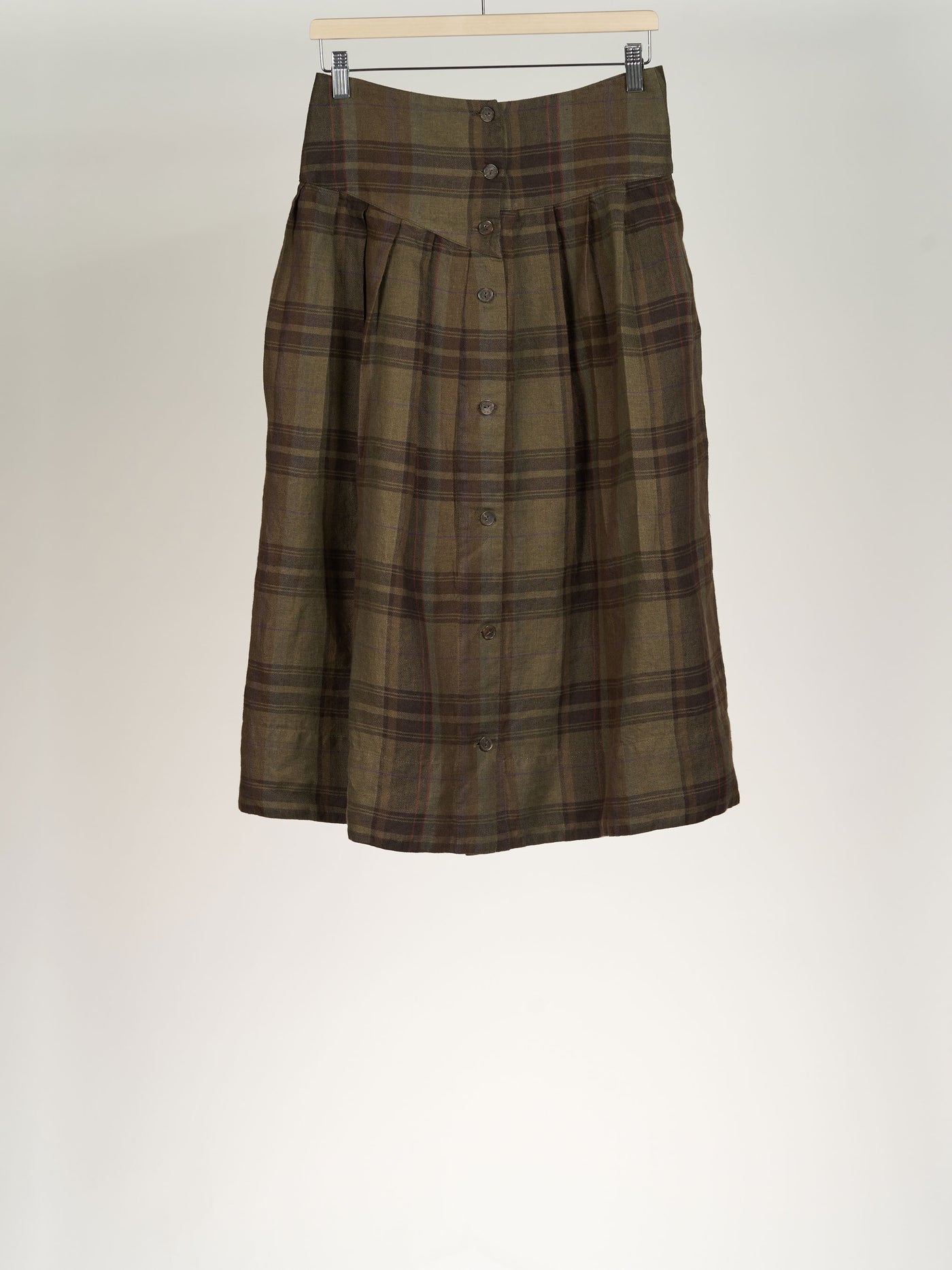 Oak Tartan Button Down Skirt, Twill Linen